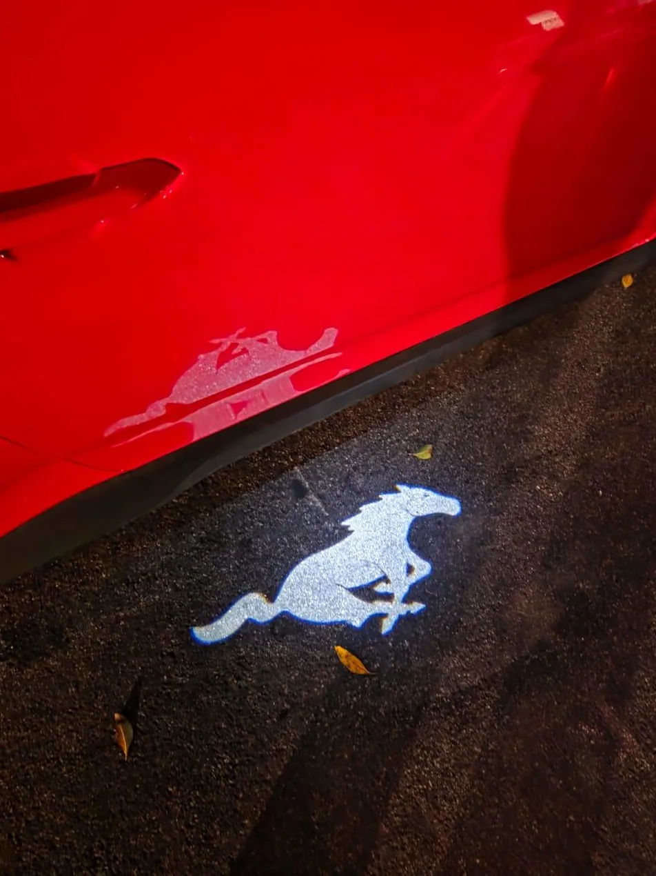 Il cavallino proiettato a terra sotto la portiera